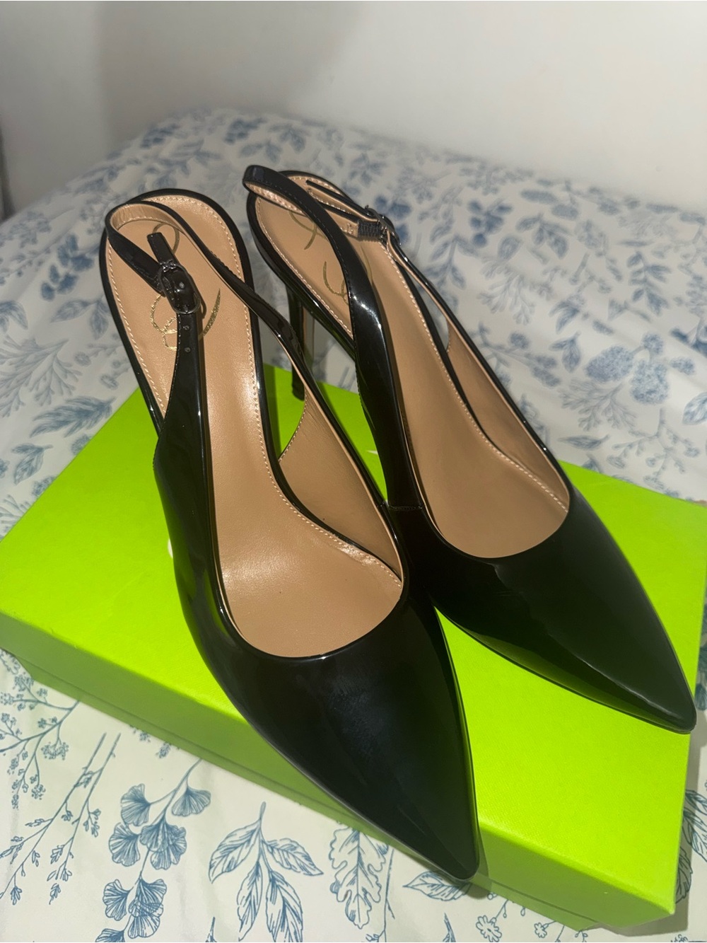 Sam Edelman Black Patent Slingback Pointed Pumps